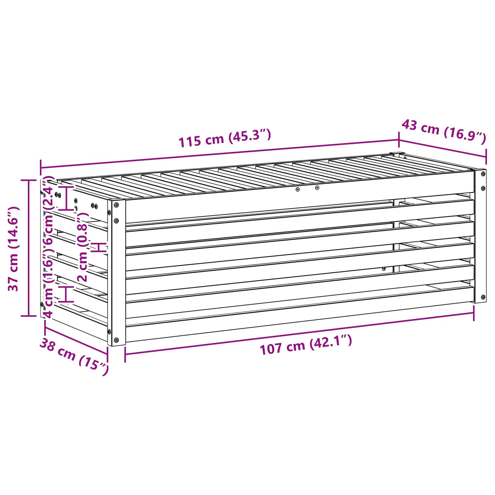 Buitenstoolbank Wit 115 x 43 x 37 cm Massief Acaciahout