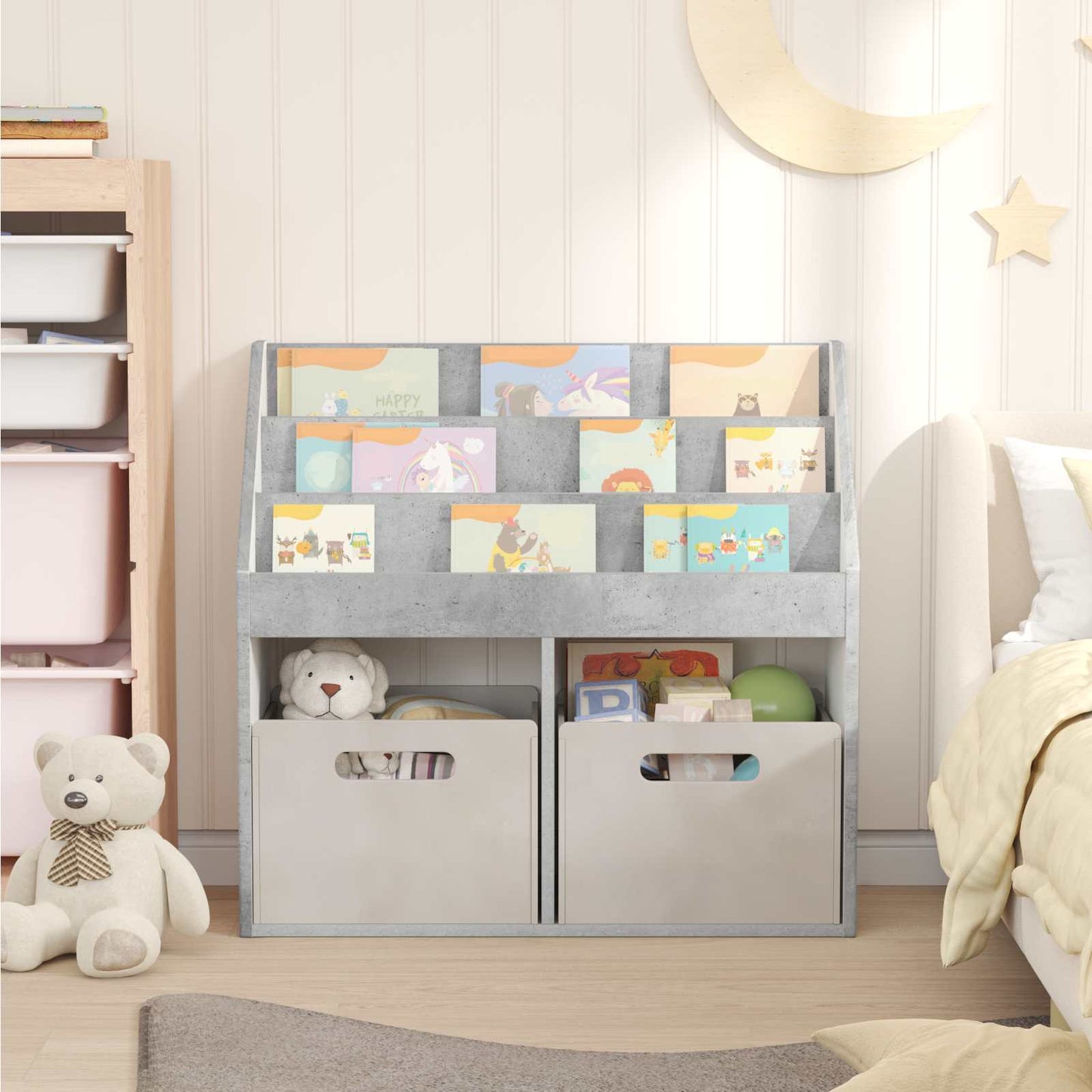 Kinderen Boekenkast met opslag Beton Grijs 72,5 x 29,5 x 69 cm