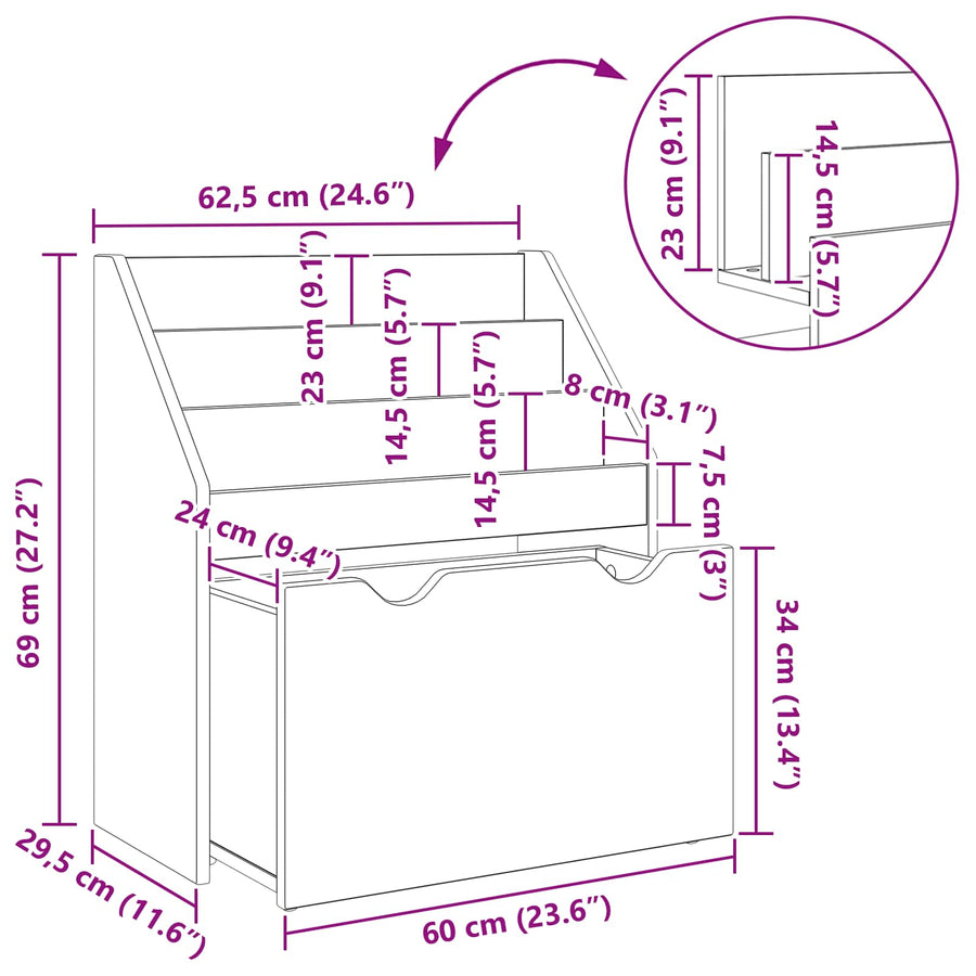 Kinderen Boekenkast Sonoma Eiken 60 x 29,5 x 69 cm Bewerkt hout