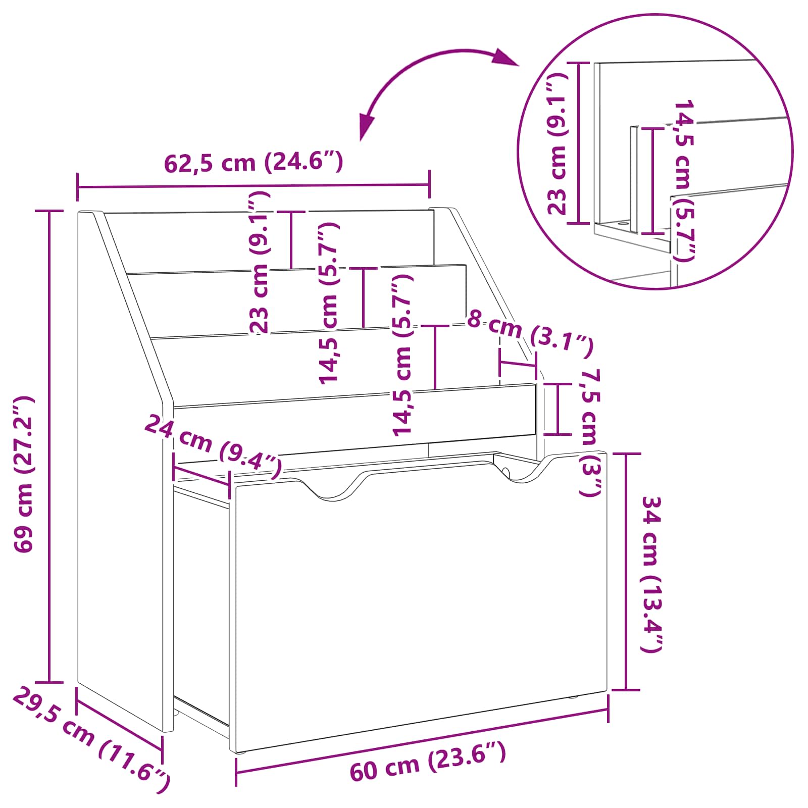 Kinderen Boekenkast Grijs Sonoma 60 x 29,5 x 69 cm Bewerkt hout