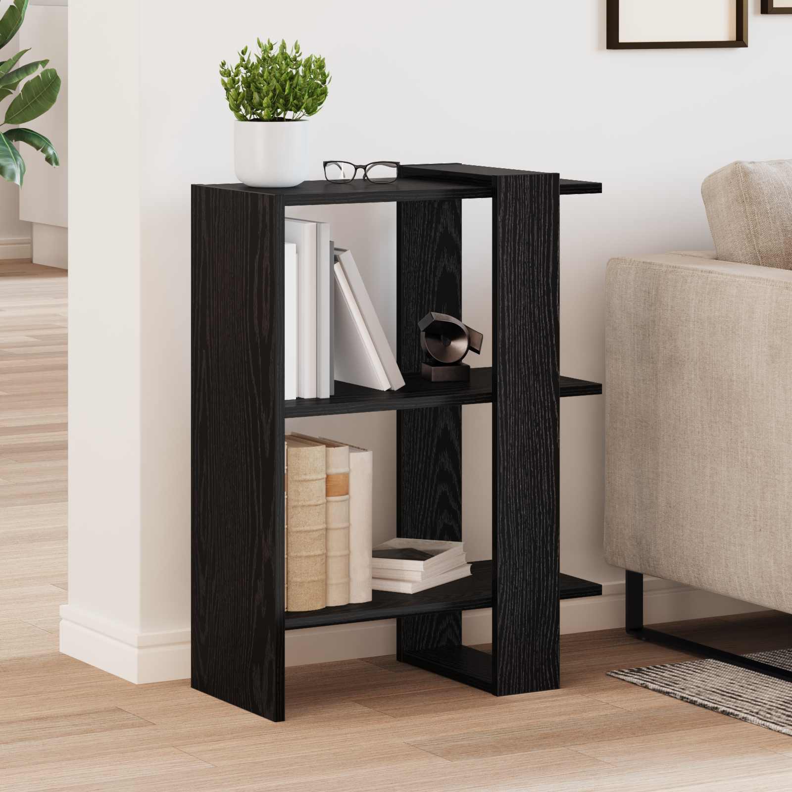 Boekenkast Zwart Eiken 52 x 25 x 71,5 cm Bewerkt hout