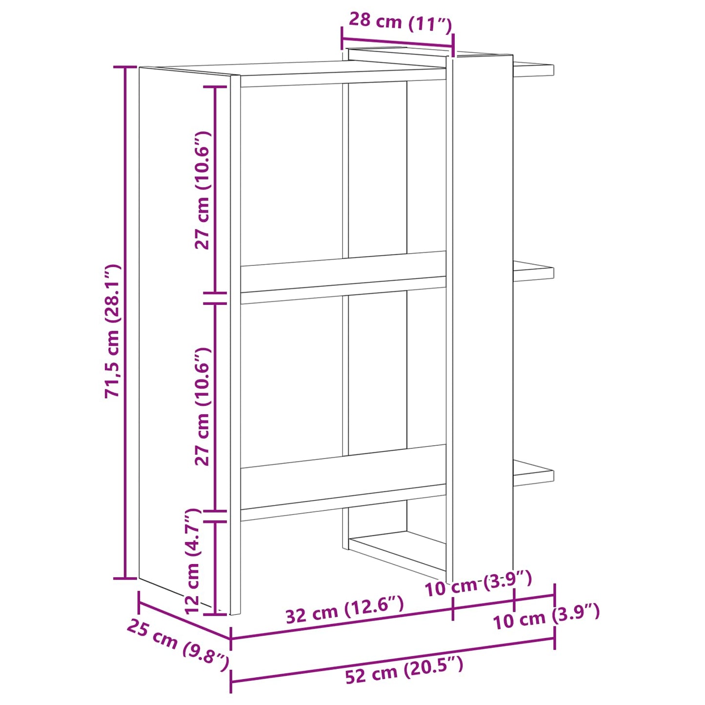 Boekenkast Zwart Eiken 52 x 25 x 71,5 cm Bewerkt hout