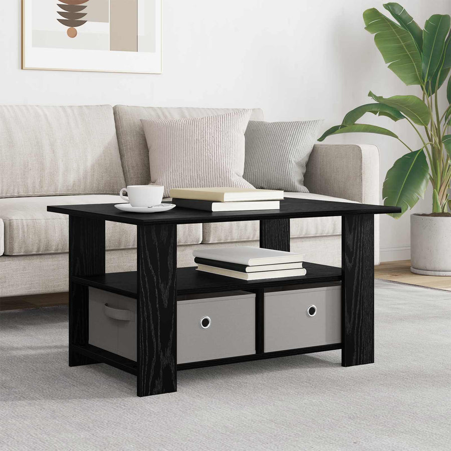Salontafel met lade Zwart Eiken 77 x 55 x 42 cm Bewerkt hout