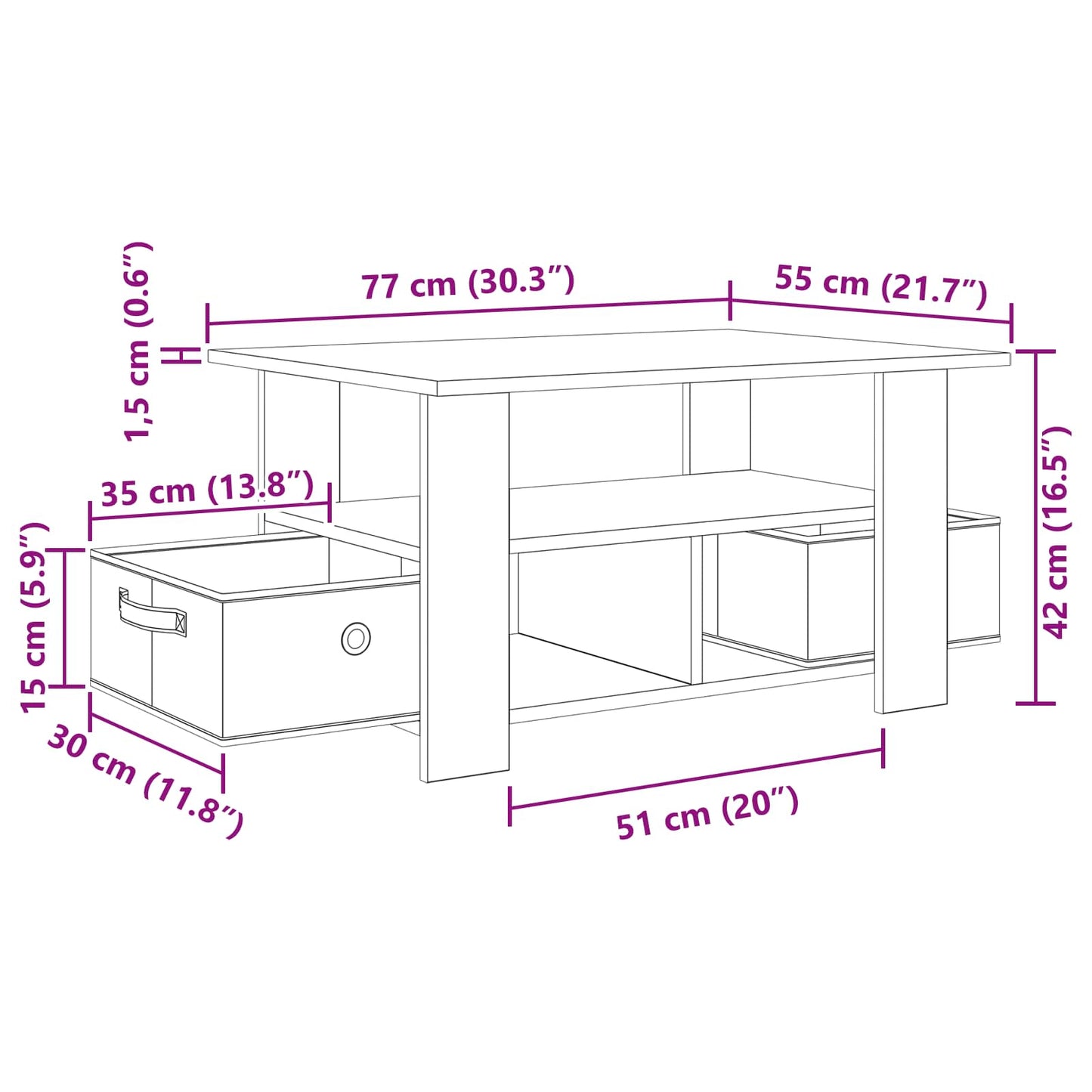 Salontafel met lade Sonoma Eiken 77 x 55 x 42 cm Bewerkt hout