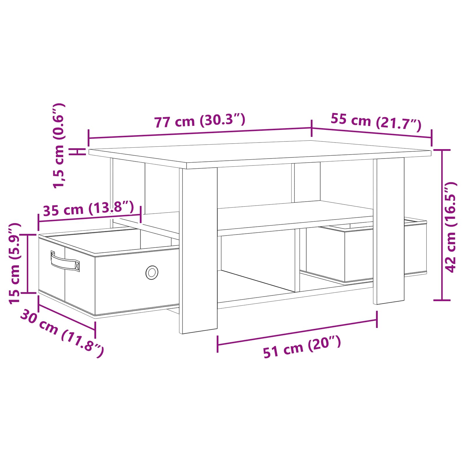 Salontafel met lade Sonoma Eiken 77 x 55 x 42 cm Bewerkt hout