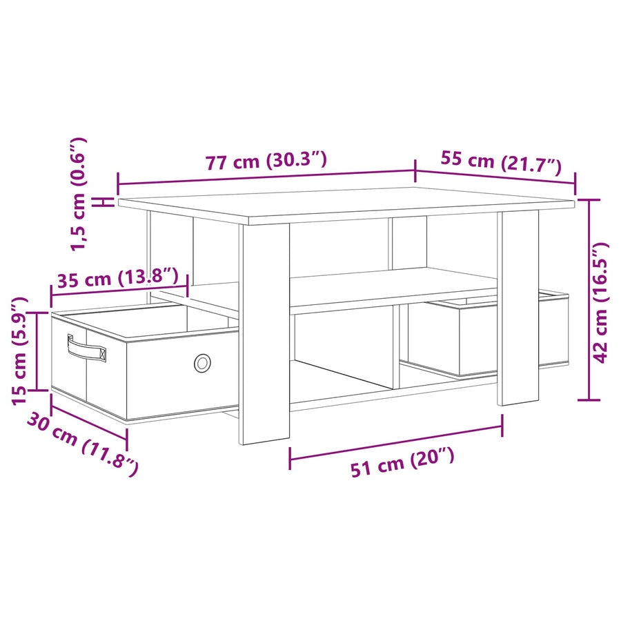 Salontafel met lade Sonoma Eiken 77 x 55 x 42 cm Bewerkt hout
