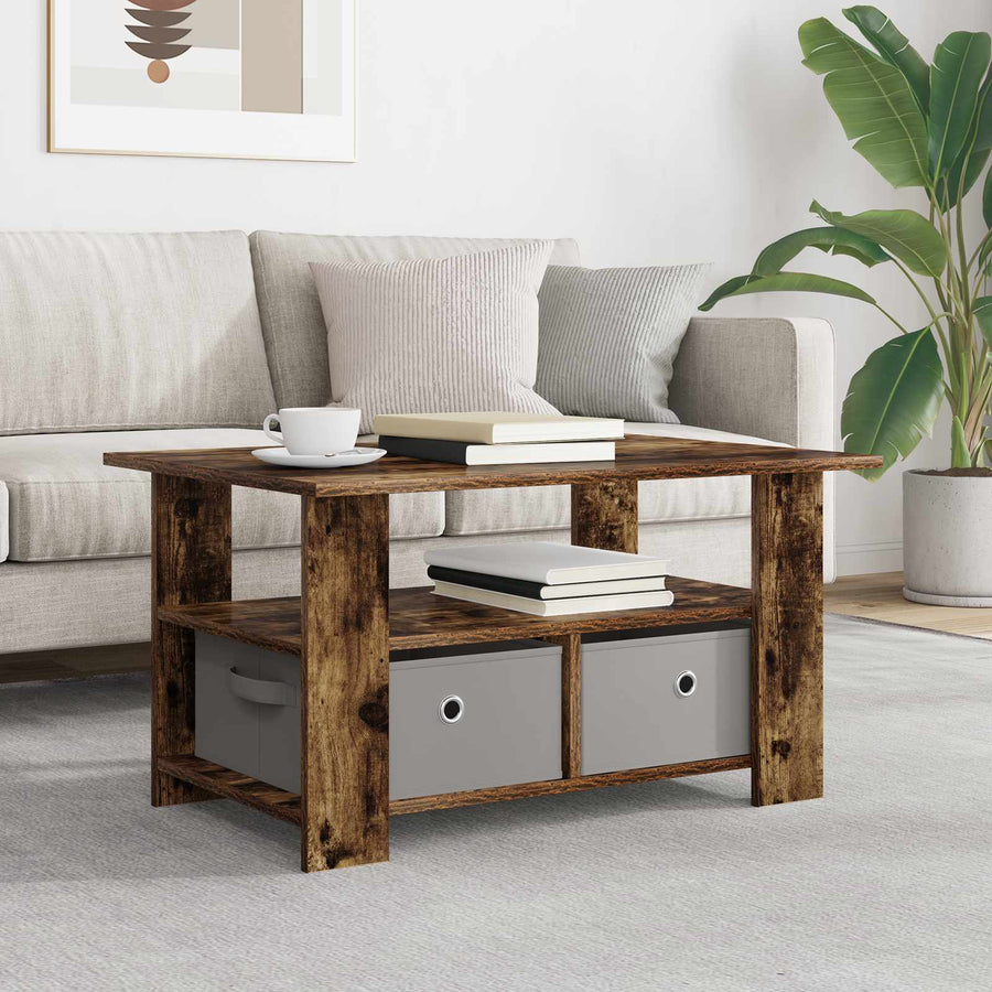 Salontafel met lade Gerookt eiken 77 x 55 x 42 cm Bewerkt hout