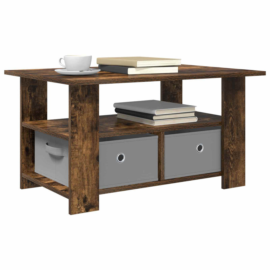 Salontafel met lade Gerookt eiken 77 x 55 x 42 cm Bewerkt hout