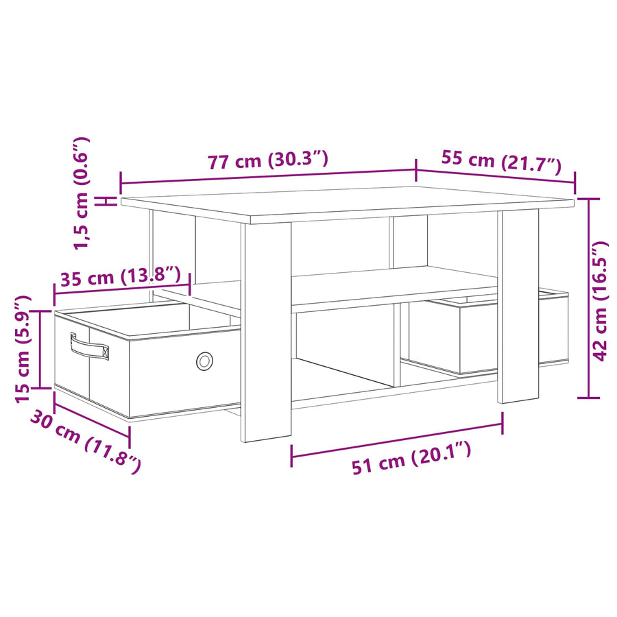 Salontafel met lade Oudhout 77 x 55 x 42 cm Bewerkt hout
