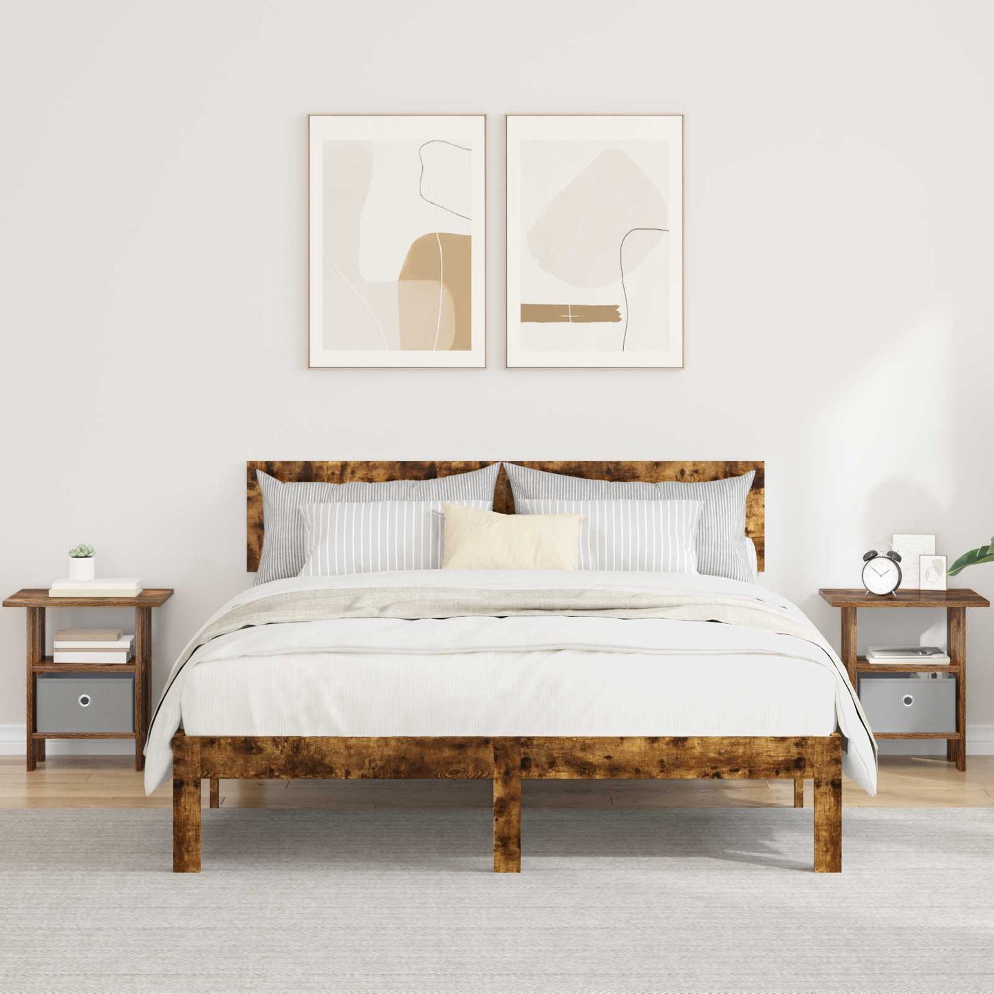 Nachtkastje 2 pcs Gerookt eiken 41 x 40 x 45 cm Bewerkt hout
