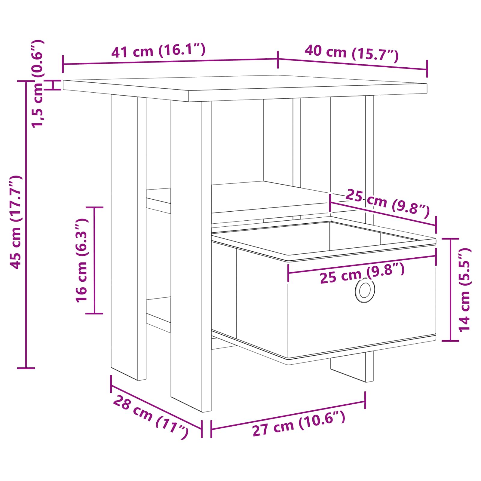 Nachtkastje 2 pcs Grijs Sonoma 41 x 40 x 45 cm Bewerkt hout