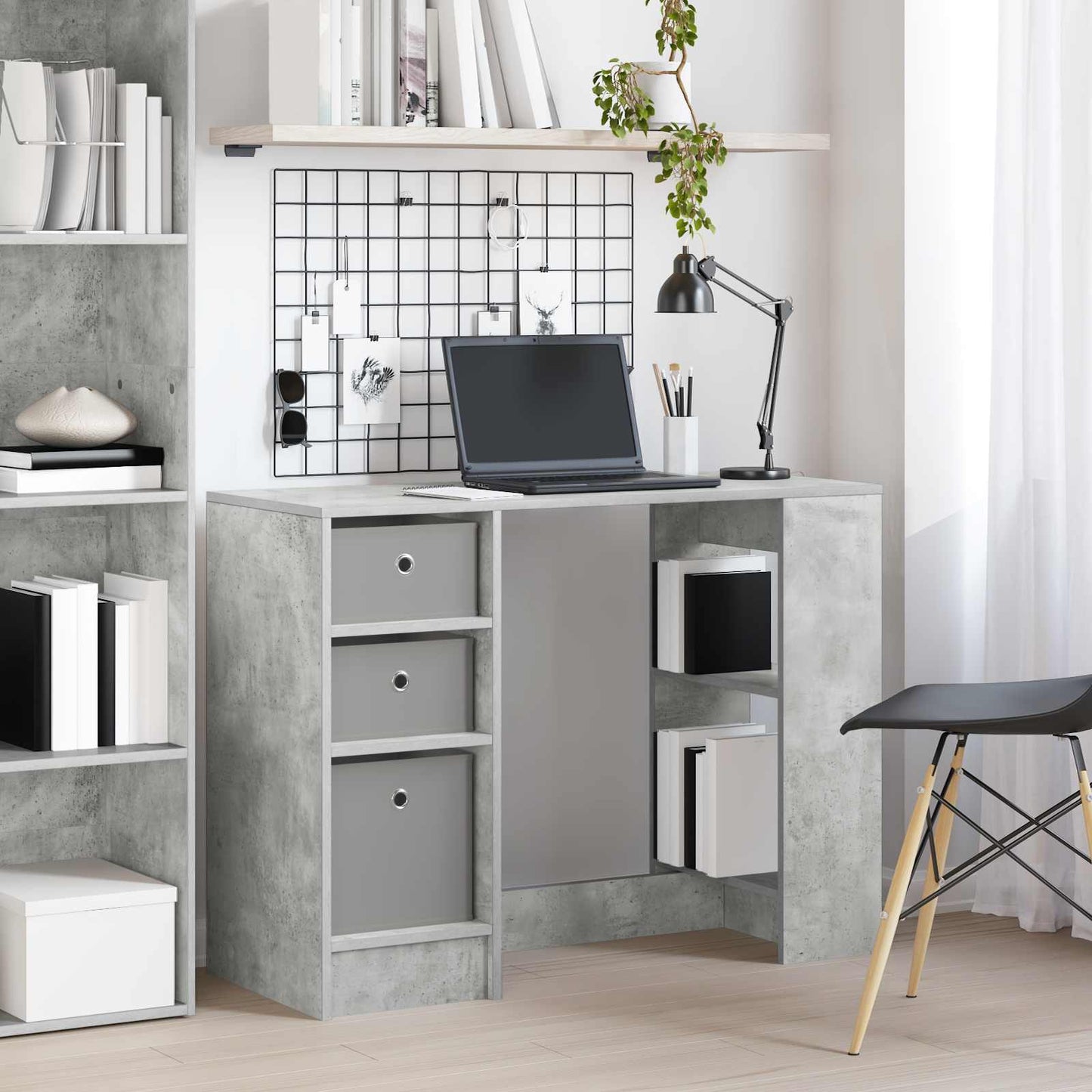 Bureau met lade Beton Grijs 100 x 40 x 75 cm Bewerkt hout