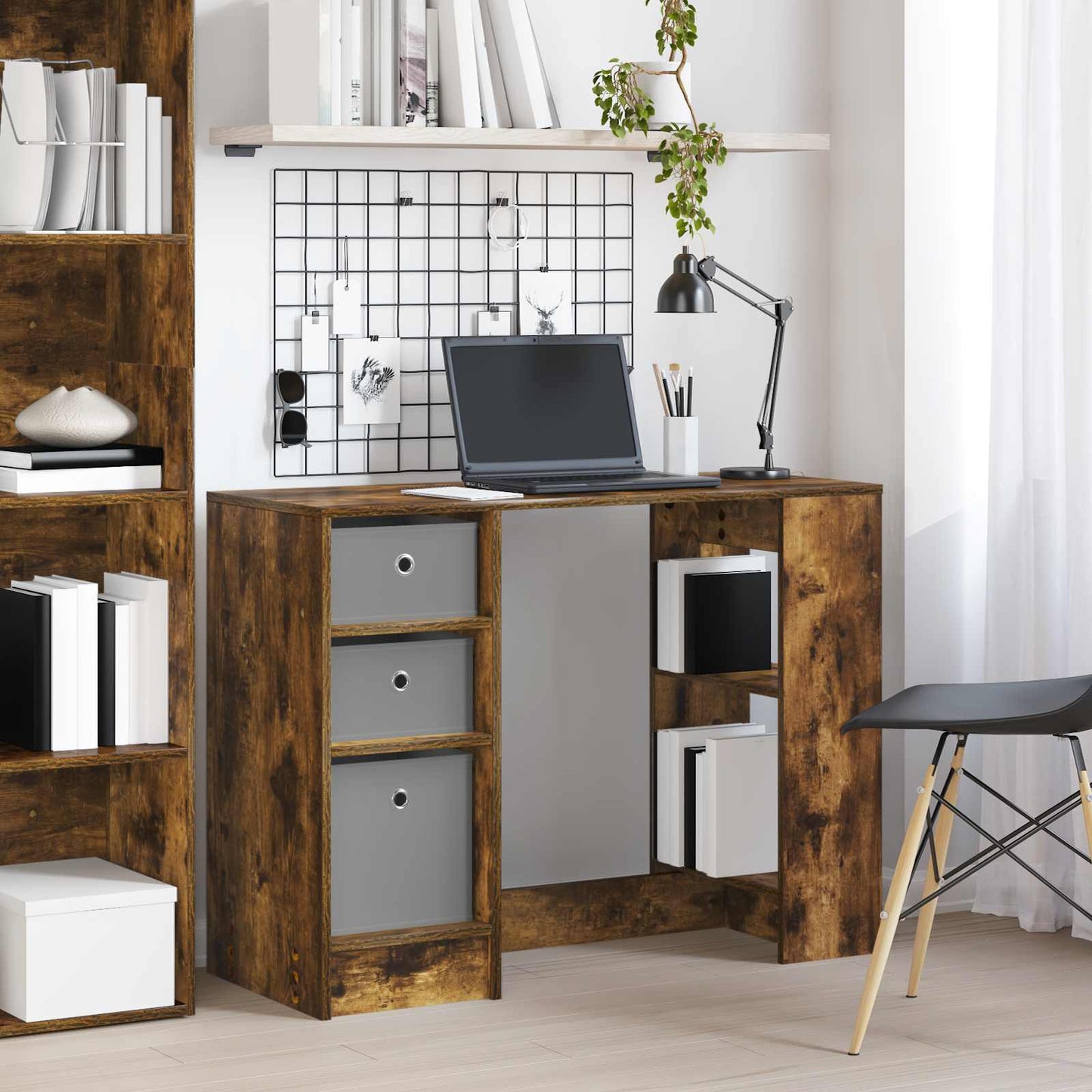 Bureau met lade Gerookt eiken 100 x 40 x 75 cm Bewerkt hout