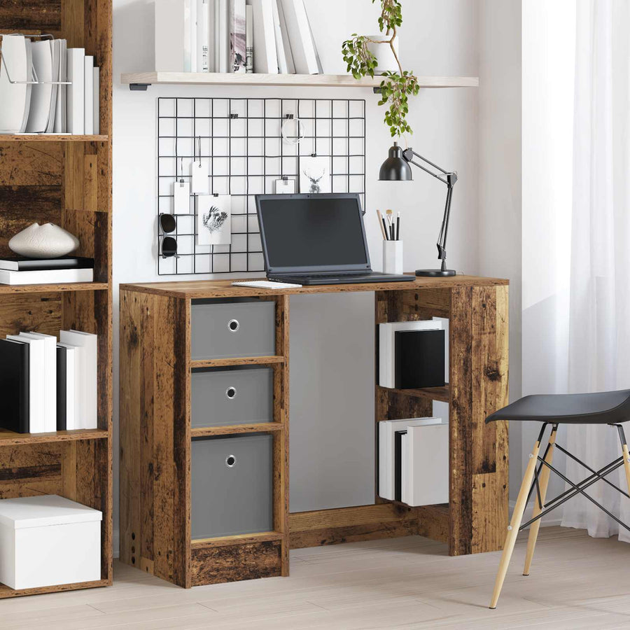 Bureau met lade met plank Oudhout 100 x 40 x 75 cm Bewerkt hout