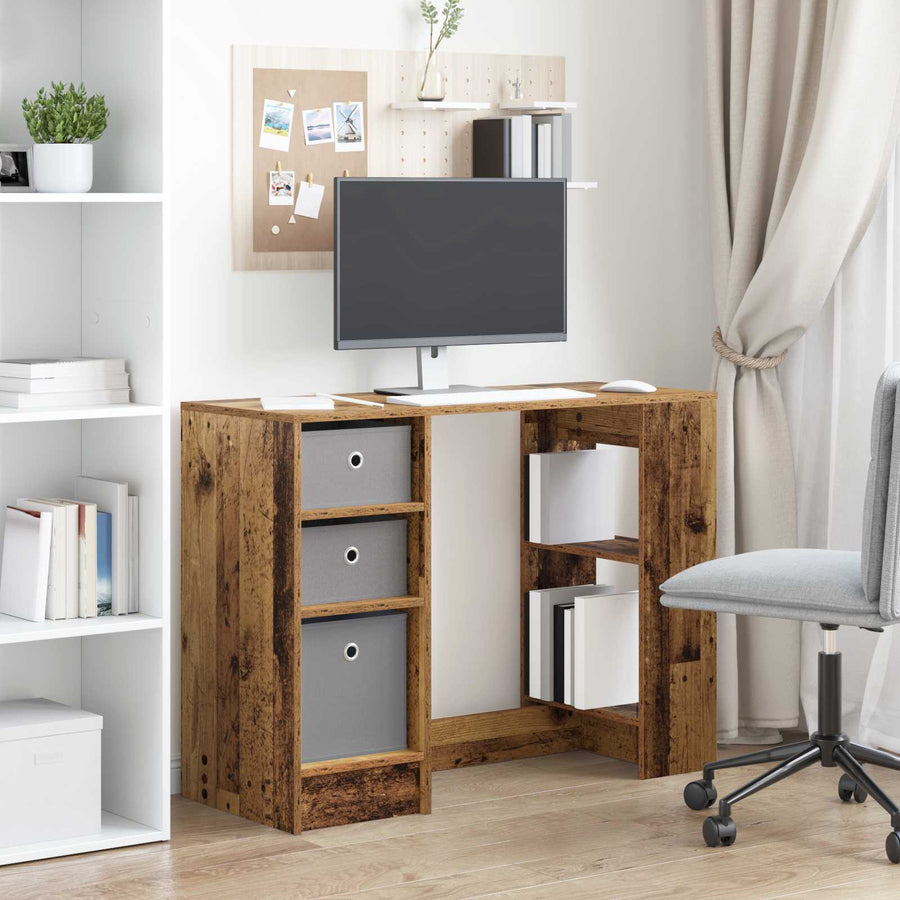 Bureau met lade met plank Oudhout 100 x 40 x 75 cm Bewerkt hout