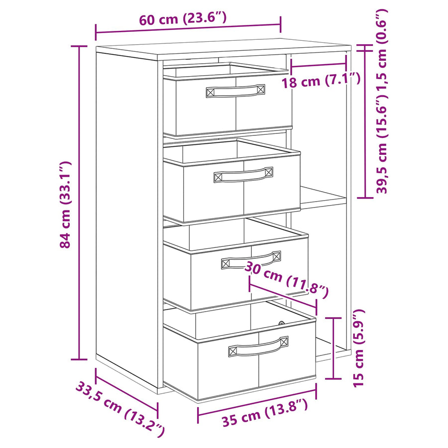 Dressoir met lade Zwart Eiken 60 x 33,5 x 84 cm