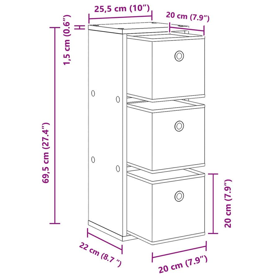 Dressoir met lade Oudhout 25,5 x 22 x 69,5 cm