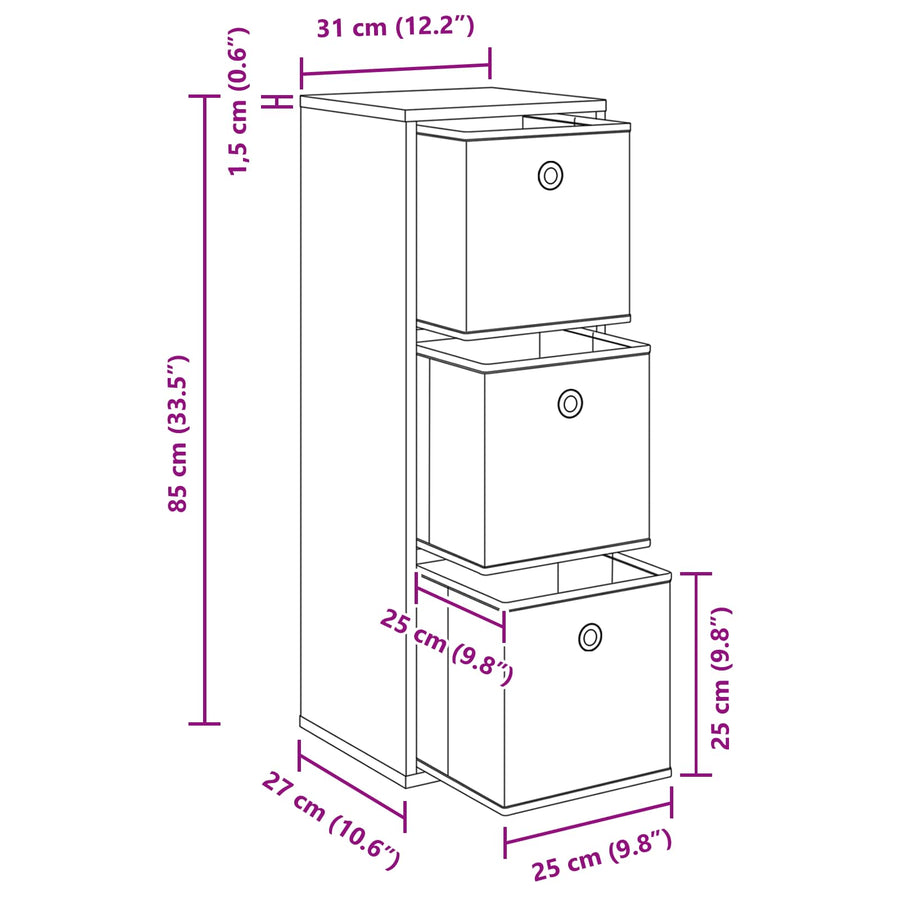 Dressoir met lade Gerookt eiken 30,5 x 27 x 84,5 cm