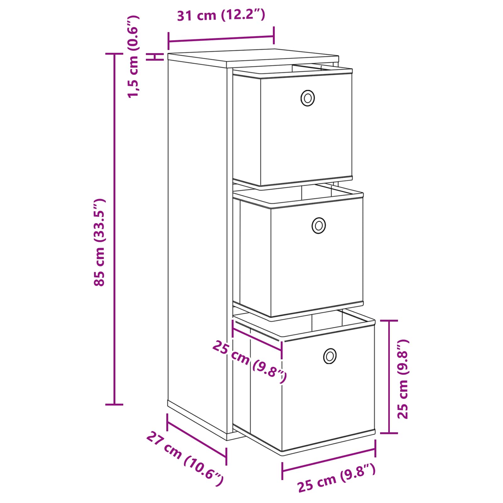 Dressoir met lade Oudhout 30,5 x 27 x 84,5 cm