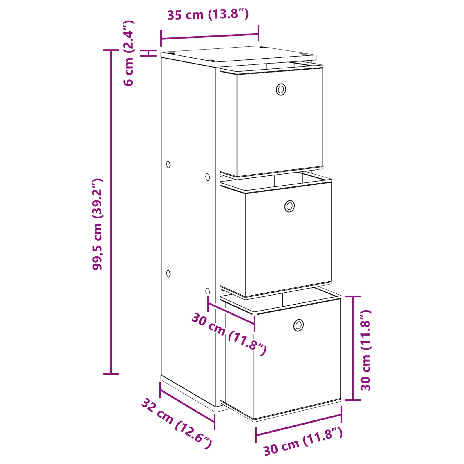 Dressoir met lade Zwart Eiken 35 x 32 x 99,5 cm