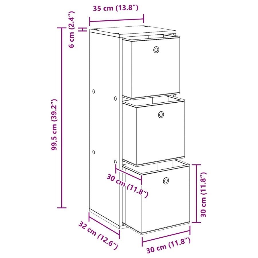 Dressoir met lade Sonoma Eiken 35 x 32 x 99,5 cm