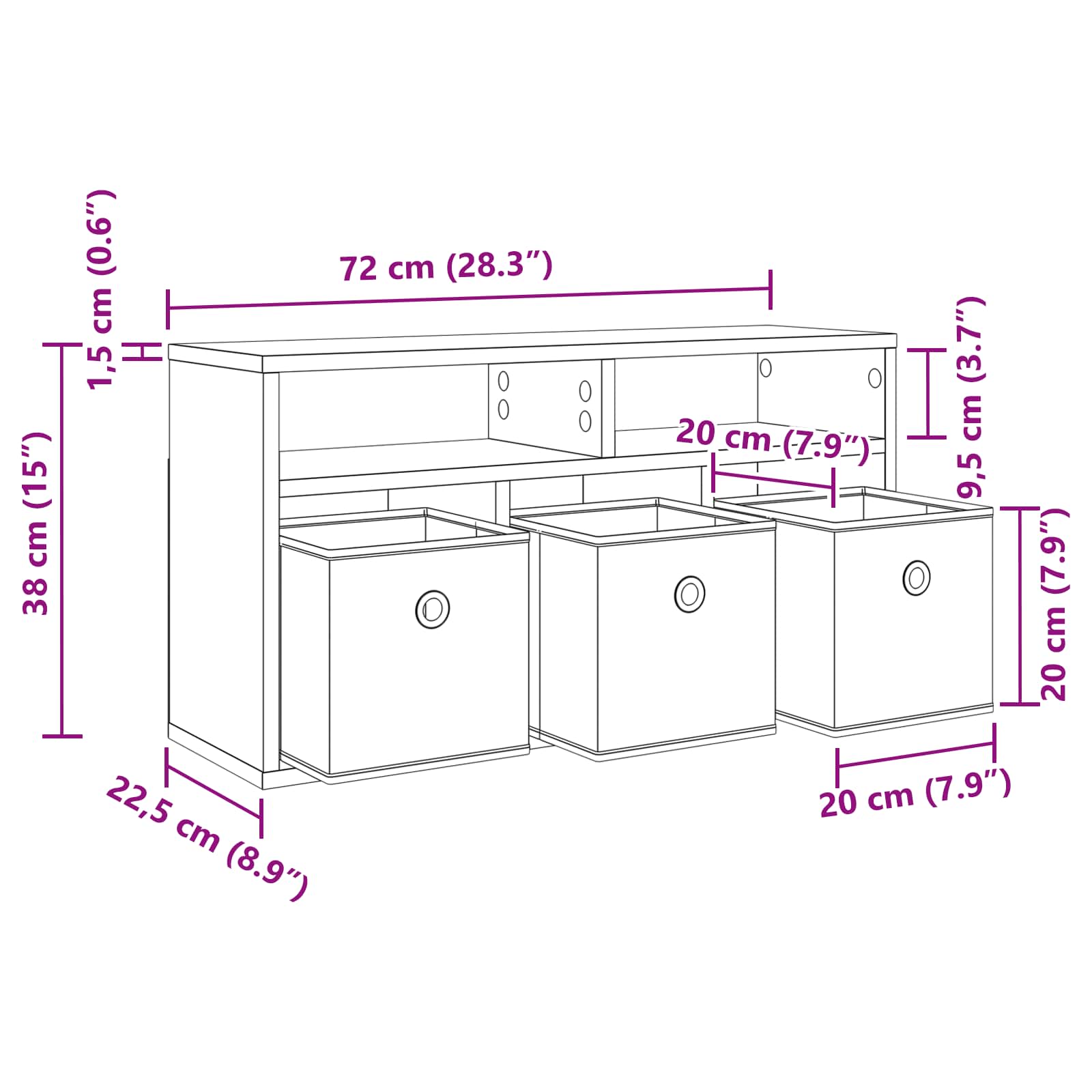 Laagkast met lade Sonoma Eiken 72 x 22,5 x 38 cm