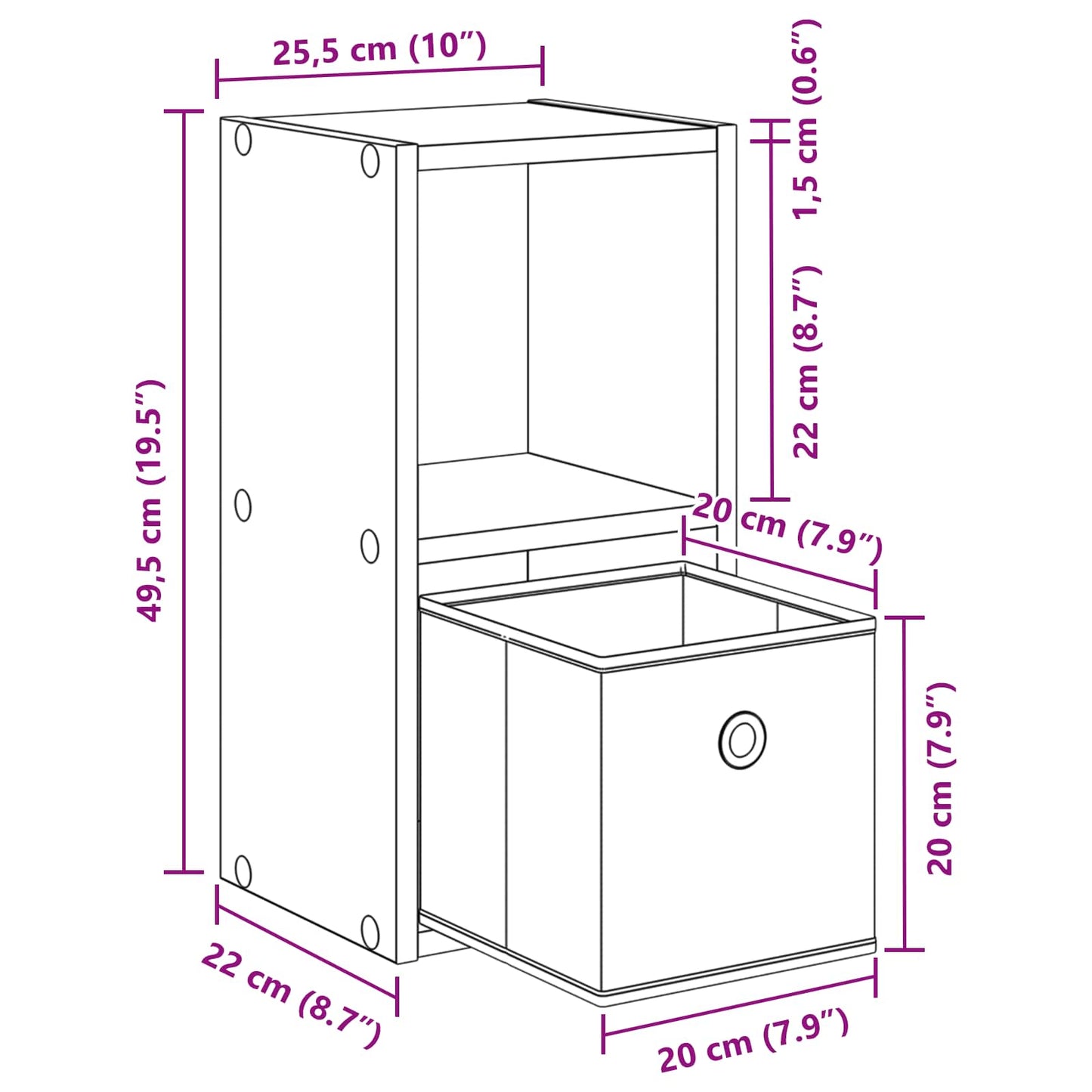 Nachtkastje 2 pcs Beton Grijs 25,5 x 22 x 49,5 cm Bewerkt hout