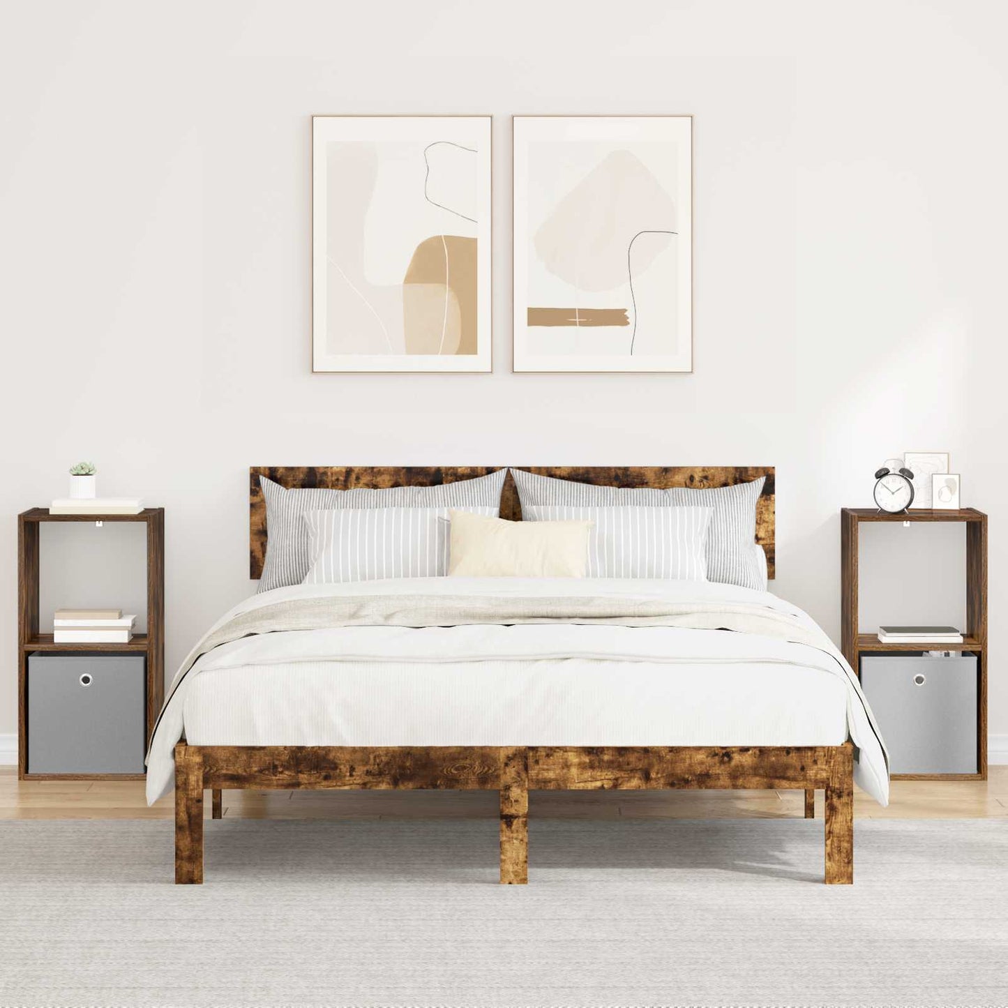 Nachtkastje 2 pcs Gerookt eiken 35 x 32 x 68,5 cm Bewerkt hout