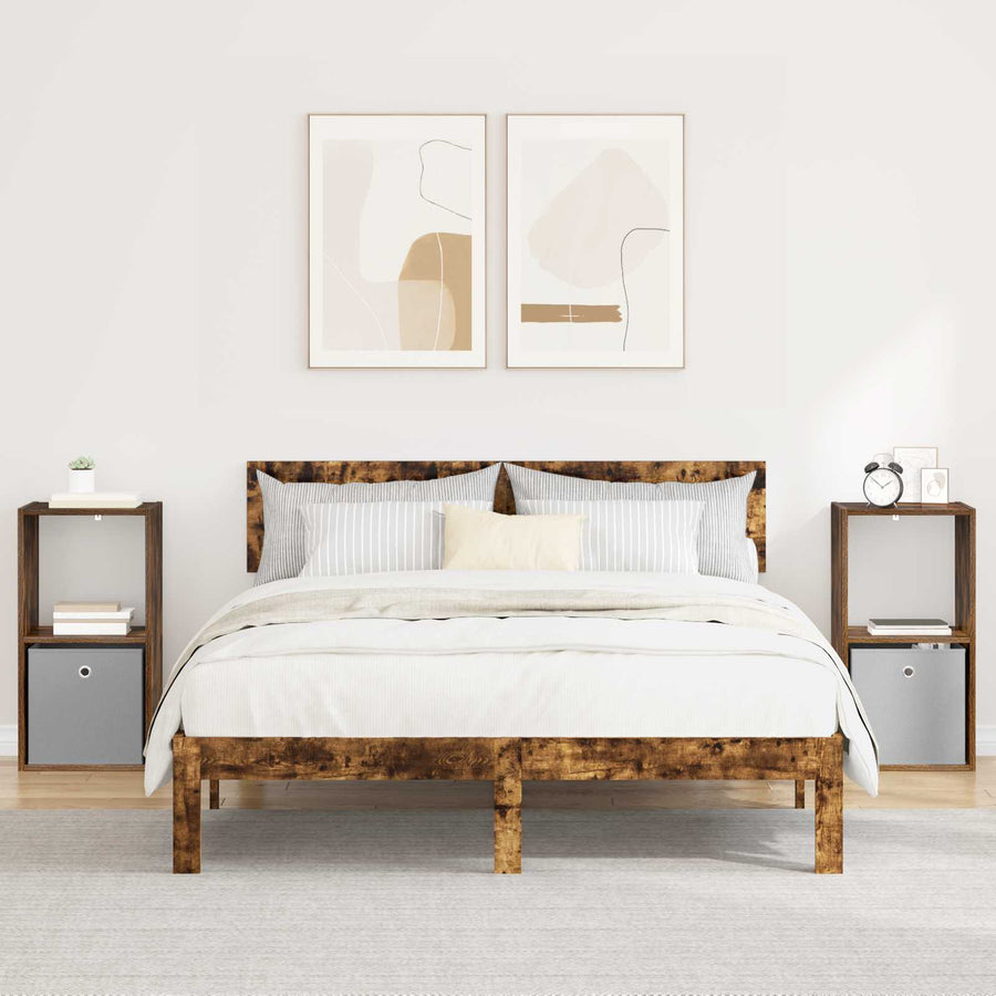 Nachtkastje 2 pcs Gerookt eiken 35 x 32 x 68,5 cm Bewerkt hout