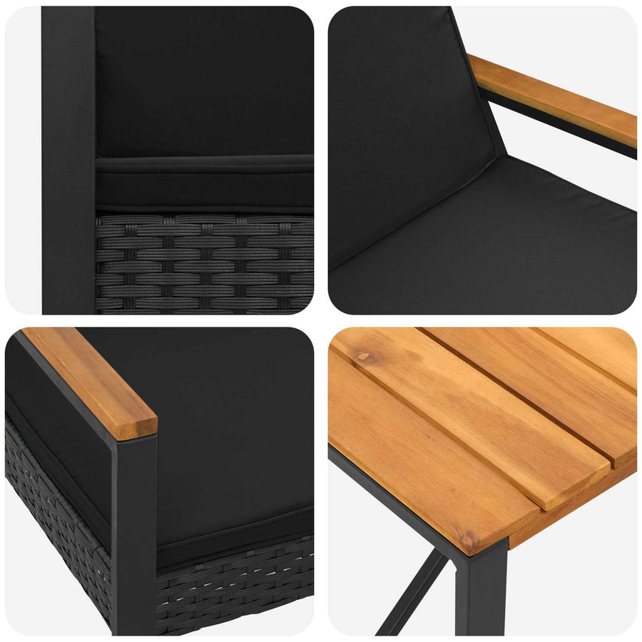 Tuinset met kussen 4-delig Zwart polyrattan