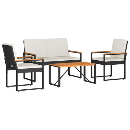 Buitenmeubelset met kussen 4 pcs Zwart en Cream Wit poly rattan