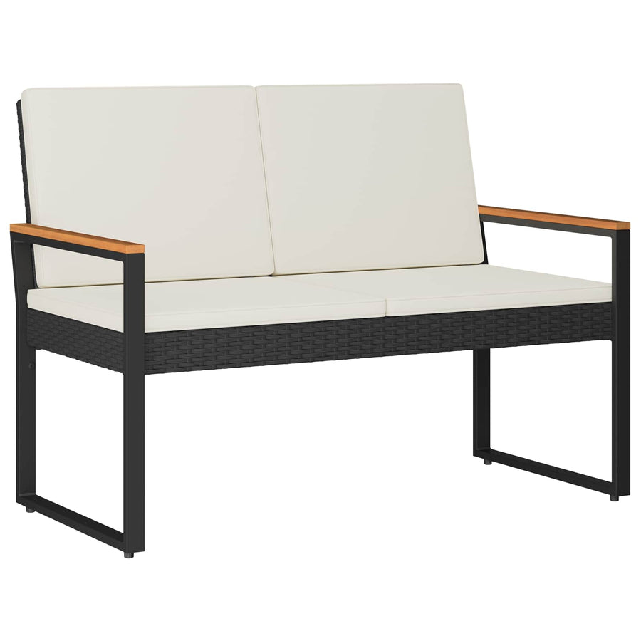 Buitenmeubelset met kussen 4 pcs Zwart en Cream Wit poly rattan