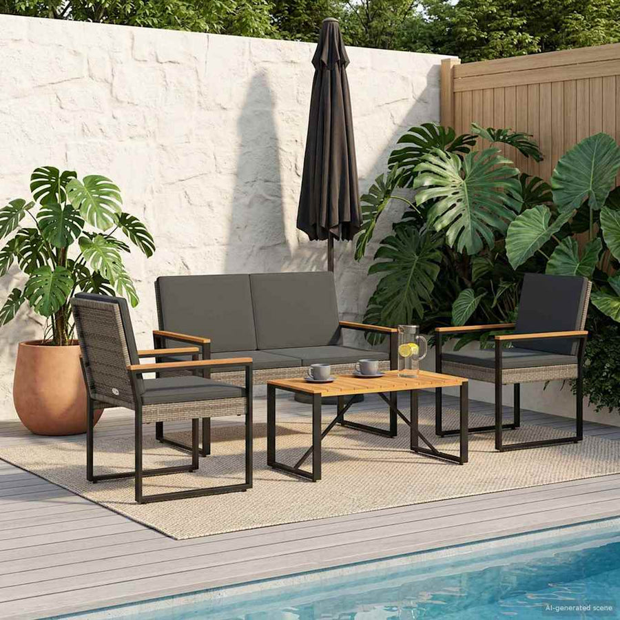 Buitenmeubelset 4 pcs Grijs en Donkergrijs poly rattan