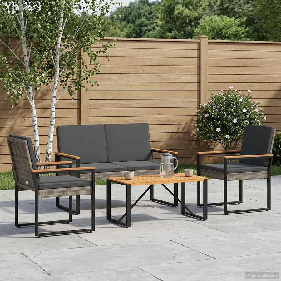 Buitenmeubelset 4 pcs Grijs en Donkergrijs poly rattan