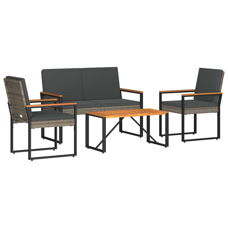 Buitenmeubelset 4 pcs Grijs en Donkergrijs poly rattan