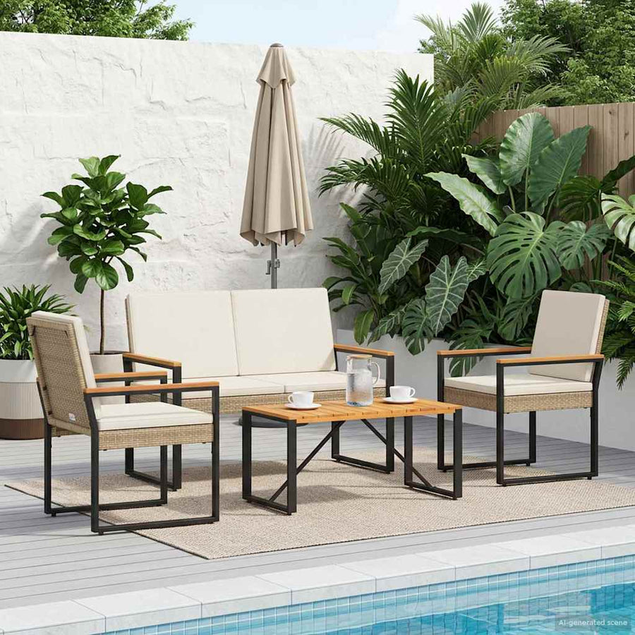 Buitenmeubelset met kussen 4 pcs Beige en Crème Wit poly rattan