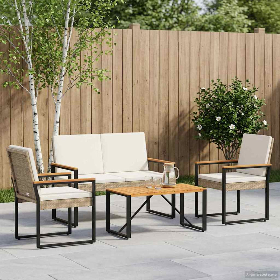 Buitenmeubelset met kussen 4 pcs Beige en Crème Wit poly rattan