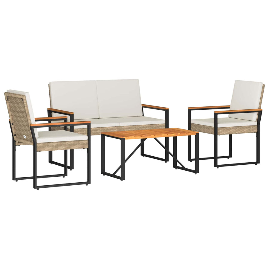 Buitenmeubelset met kussen 4 pcs Beige en Crème Wit poly rattan
