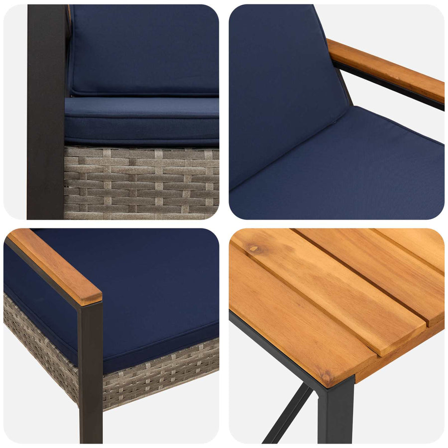 Buitenmeubelset 4 pcs Grijs en Marineblauw poly rattan