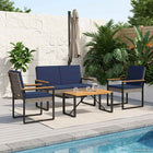 Outdoor lounge set 4 pcs Grey and Navy blue poly rattan
