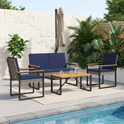 Buitenmeubelset poly rattan grijs marineblauw 4-delig