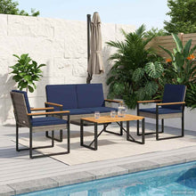 Buitenmeubelset 4 pcs Grijs en Marineblauw poly rattan
