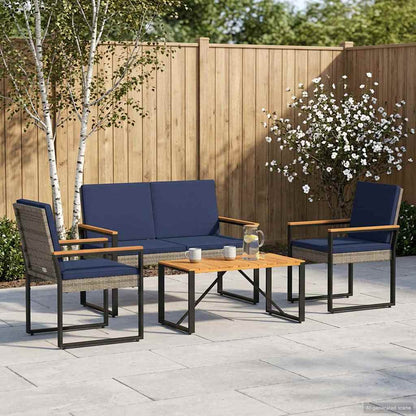 Buitenmeubelset 4 pcs Grijs en Marineblauw poly rattan
