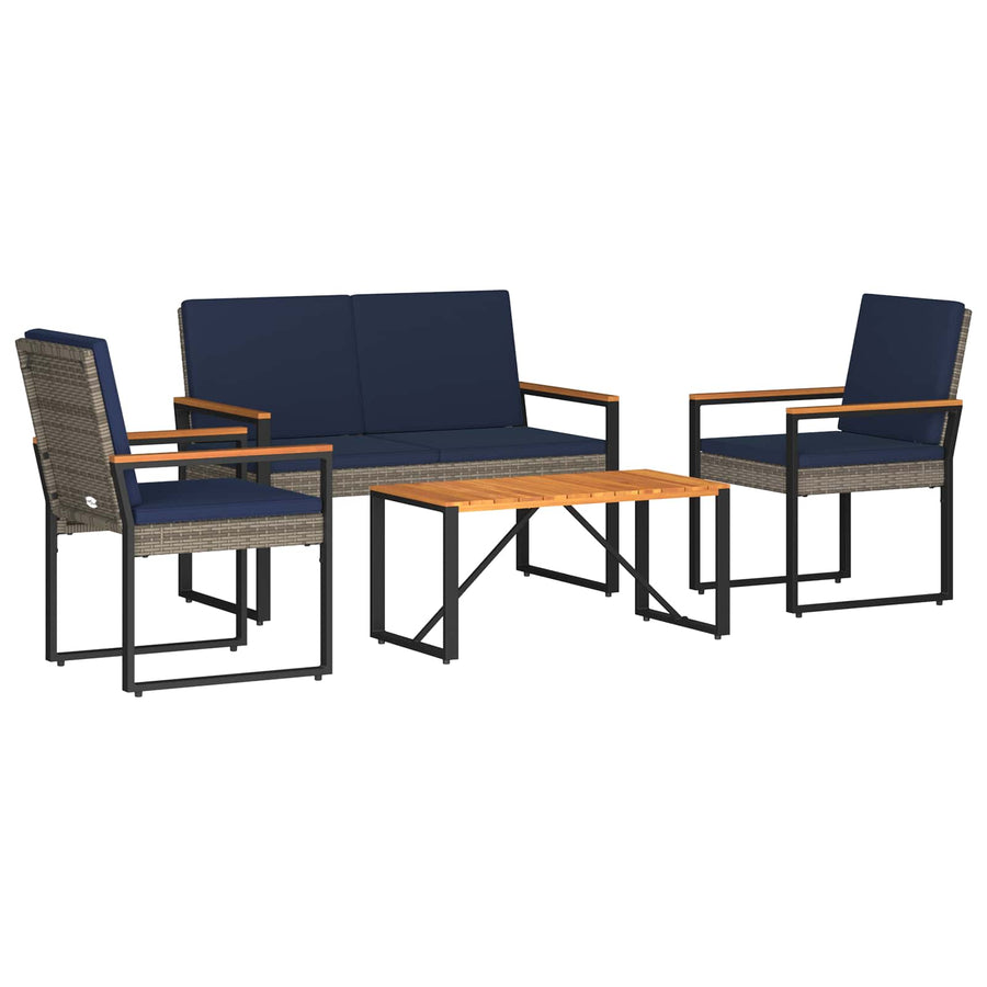Buitenmeubelset 4 pcs Grijs en Marineblauw poly rattan