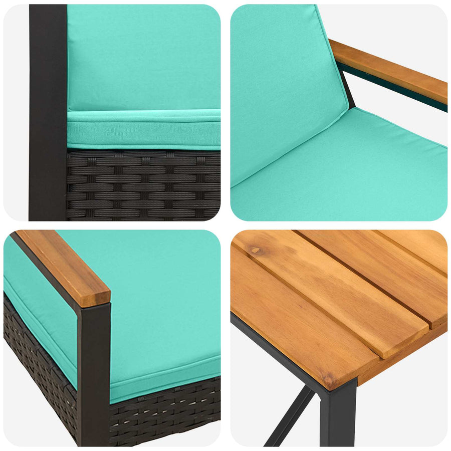 Buitenmeubelset met kussen 4 pcs Zwart en Turquoise poly rattan