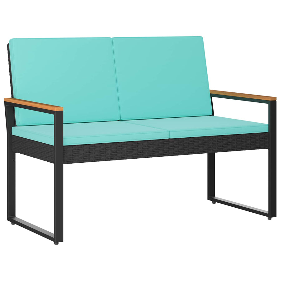 Buitenmeubelset met kussen 4 pcs Zwart en Turquoise poly rattan