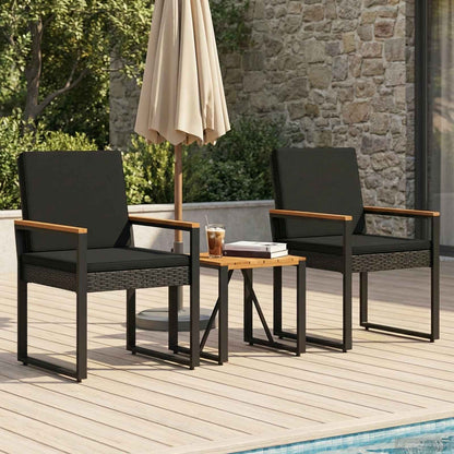 Buitenmeubelset met kussen 3 pcs Zwart poly rattan