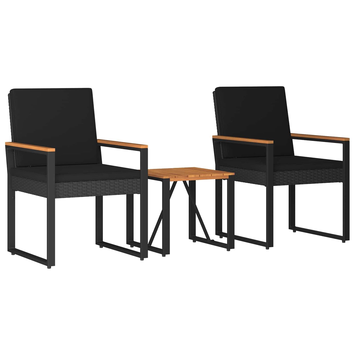 Buitenmeubelset met kussen 3 pcs Zwart poly rattan