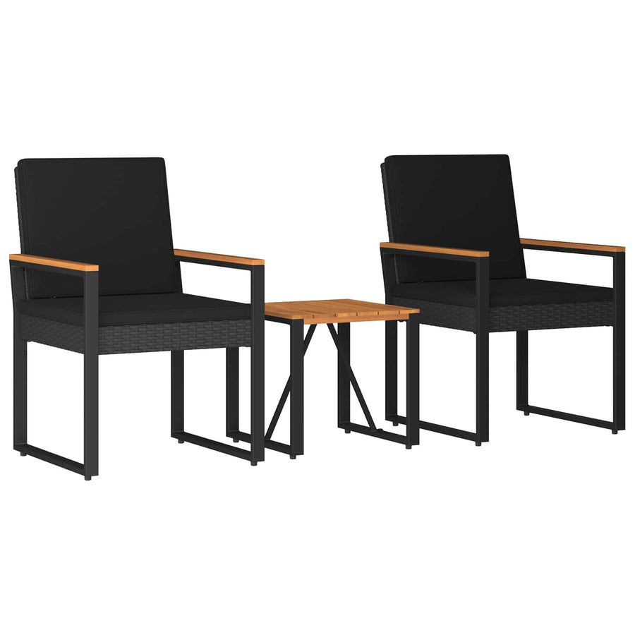 Buitenmeubelset met kussen 3 pcs Zwart poly rattan