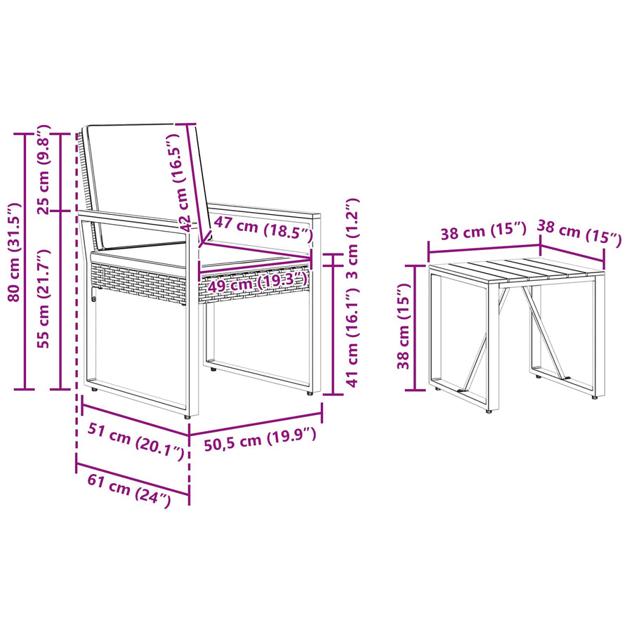 Buitenmeubelset met kussen 3 pcs Zwart poly rattan